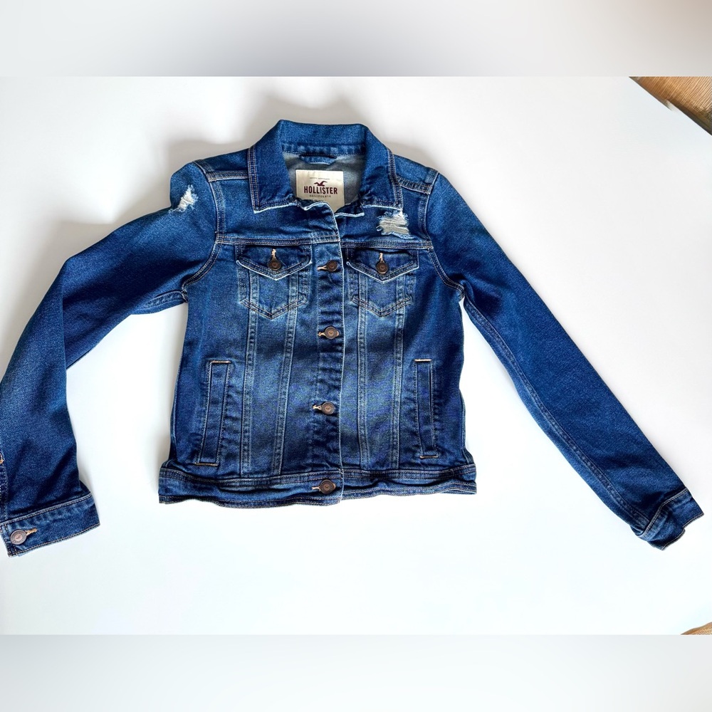Hollister Dark Blue Denim Jacket, Distressed, Y2K 2000s Size S